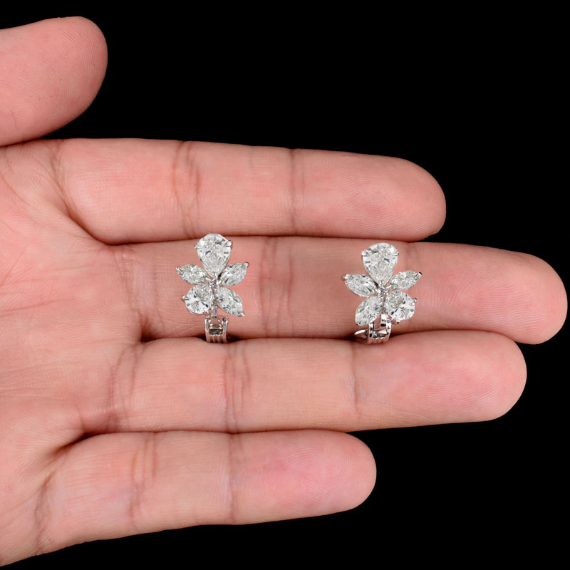 Harry Winston style Approx. 3.75 Carat Pear and Marquise Cut Diamond and Platinum Earrings