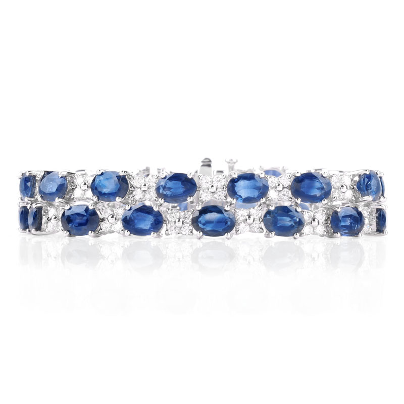 Approx. 31.0 Carat Oval Cut Sapphire, 4.0 Carat Round Brilliant Cut Diamond and 18 Karat White Gold Bracelet