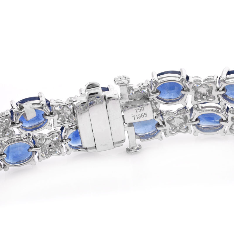 Approx. 31.0 Carat Oval Cut Sapphire, 4.0 Carat Round Brilliant Cut Diamond and 18 Karat White Gold Bracelet