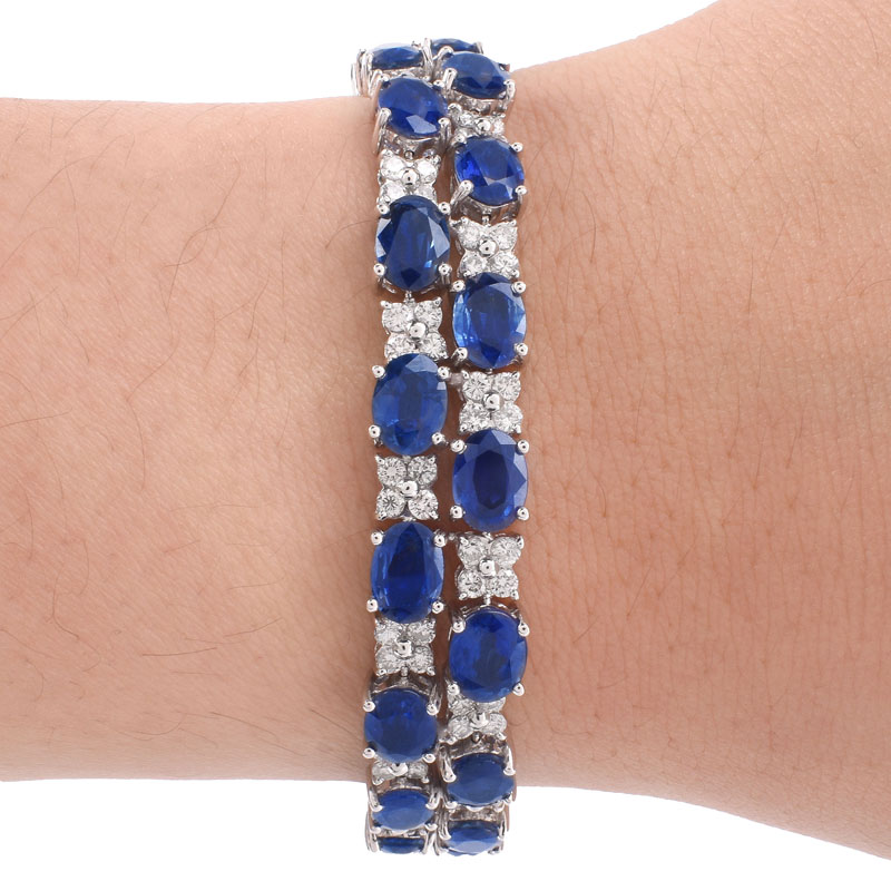 Approx. 31.0 Carat Oval Cut Sapphire, 4.0 Carat Round Brilliant Cut Diamond and 18 Karat White Gold Bracelet