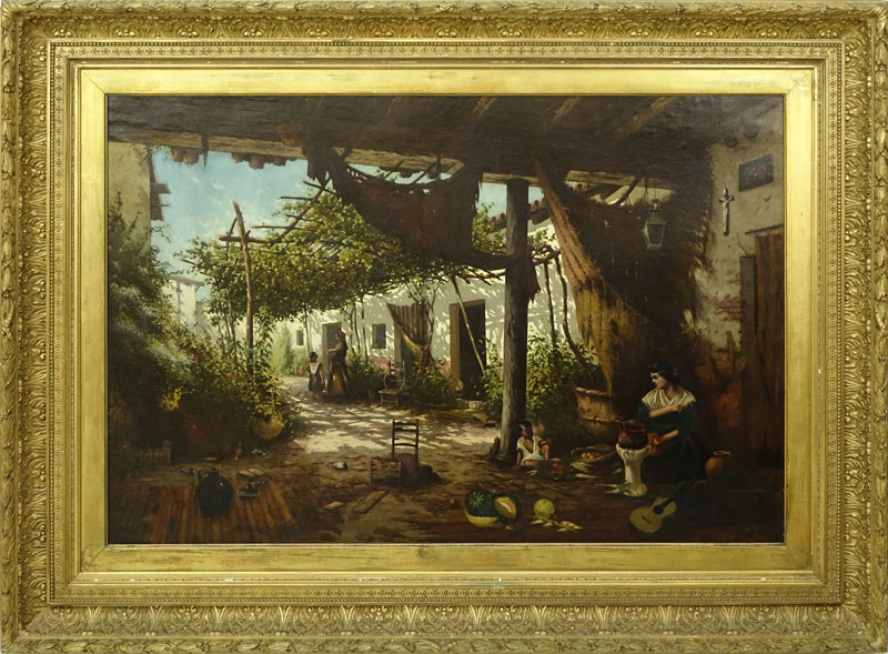 19/20th Century Spanish School Oil Painting On Canvas "Pérgola"