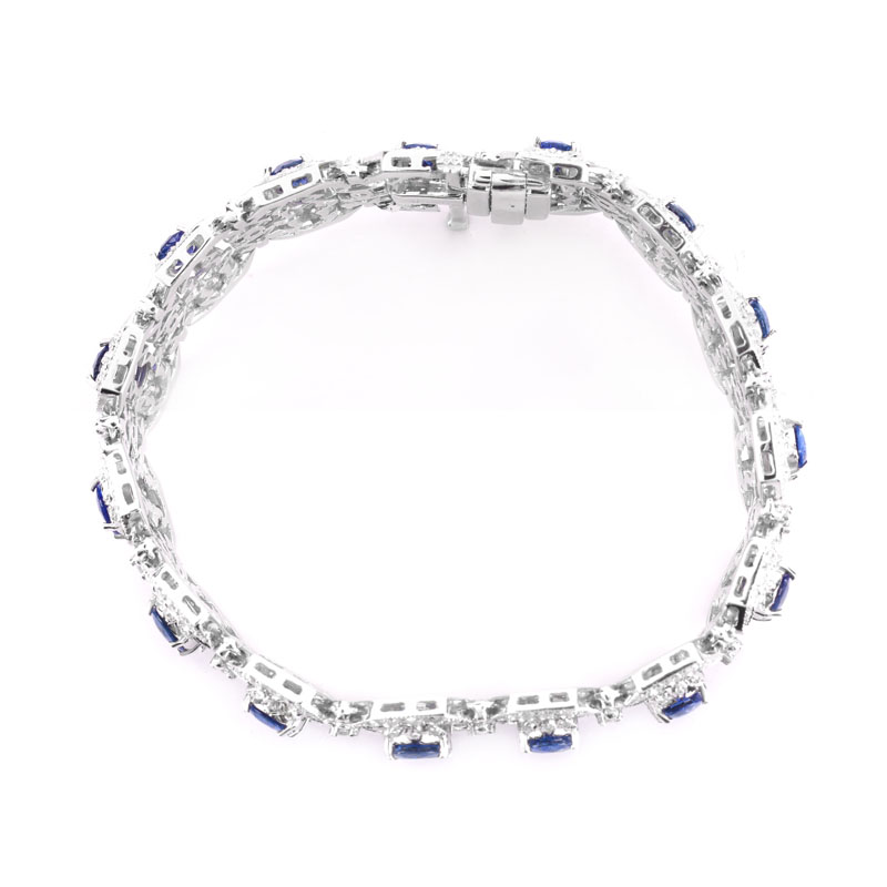 Approx. 11.70 Carat Oval Cut Sapphire, 2.95 Carat Round Brilliant Cut Diamond and 18 Karat White Gold Bracelet