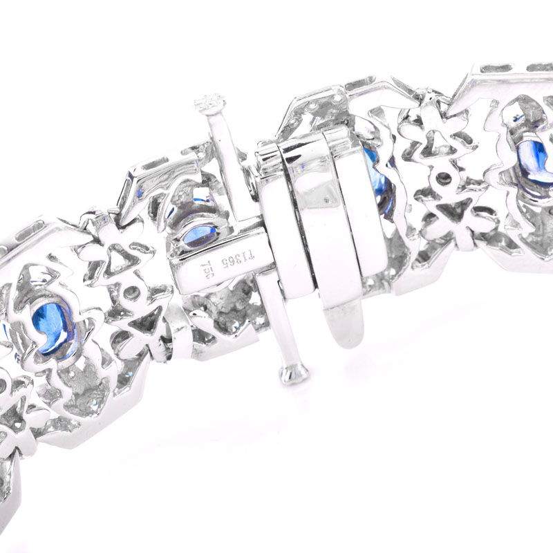 Approx. 11.70 Carat Oval Cut Sapphire, 2.95 Carat Round Brilliant Cut Diamond and 18 Karat White Gold Bracelet