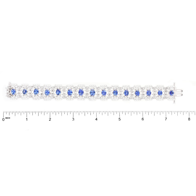 Approx. 11.70 Carat Oval Cut Sapphire, 2.95 Carat Round Brilliant Cut Diamond and 18 Karat White Gold Bracelet