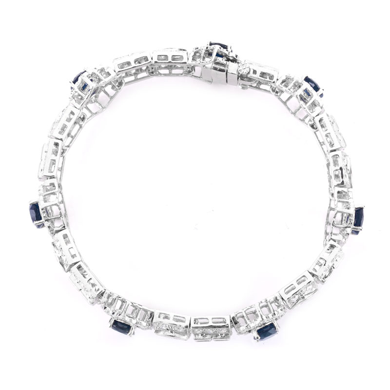 Art Deco style Approx. 11.0 Carat Oval Cut Sapphire,  8.50 Carat Marquise, Round Brilliant and Square Cut Diamond and 18 Karat White Gold Bracelet