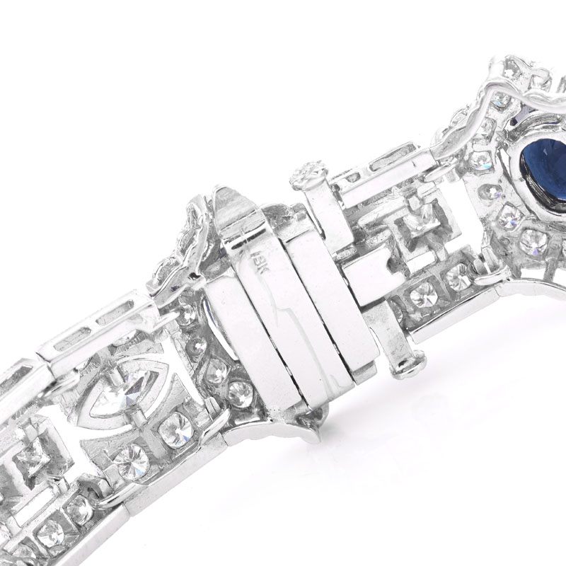 Art Deco style Approx. 11.0 Carat Oval Cut Sapphire,  8.50 Carat Marquise, Round Brilliant and Square Cut Diamond and 18 Karat White Gold Bracelet