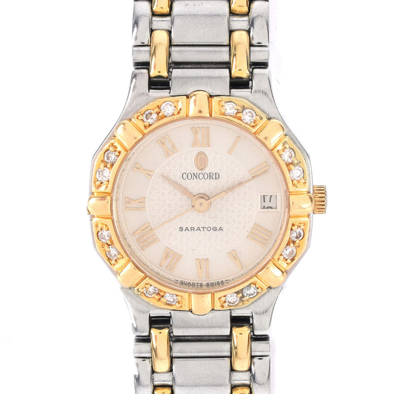 Lady's Vintage Concord Saratoga Diamond, 18 Karat Yellow Gold and Stainless Steel Bracelet Watch
