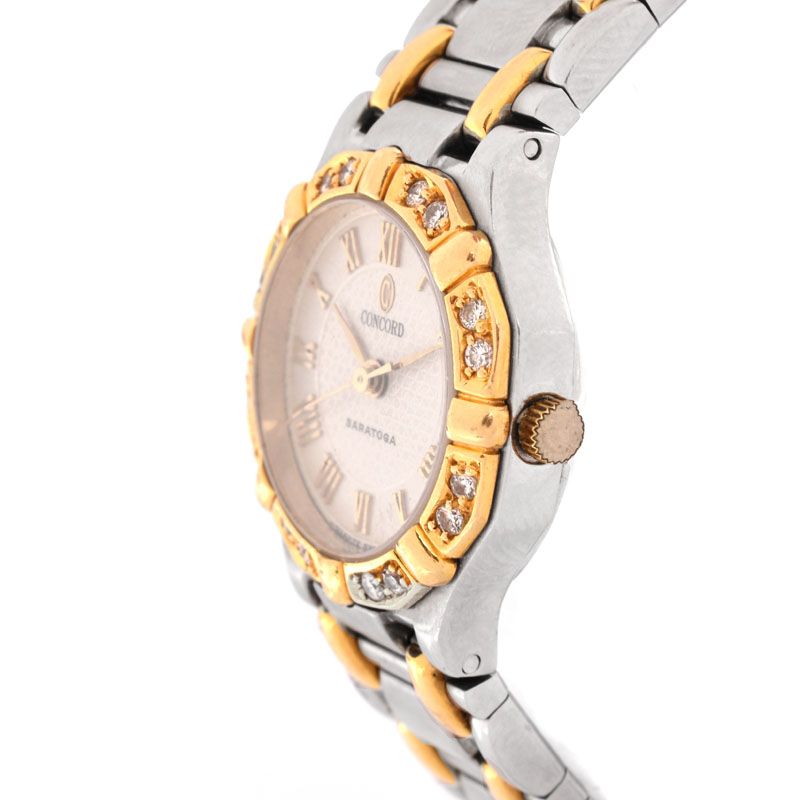 Lady's Vintage Concord Saratoga Diamond, 18 Karat Yellow Gold and Stainless Steel Bracelet Watch