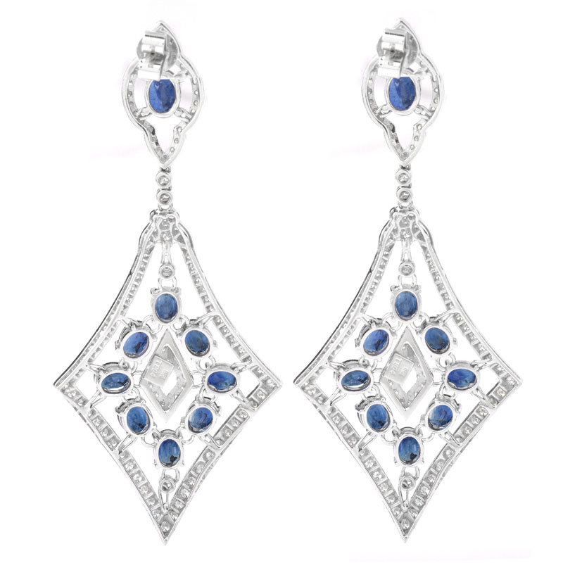 Approx. 10.0 Carat Oval Cut Sapphire, 2.10 Carat Round Brilliant Cut Diamond and 18 Karat White Gold Pendant Earrings