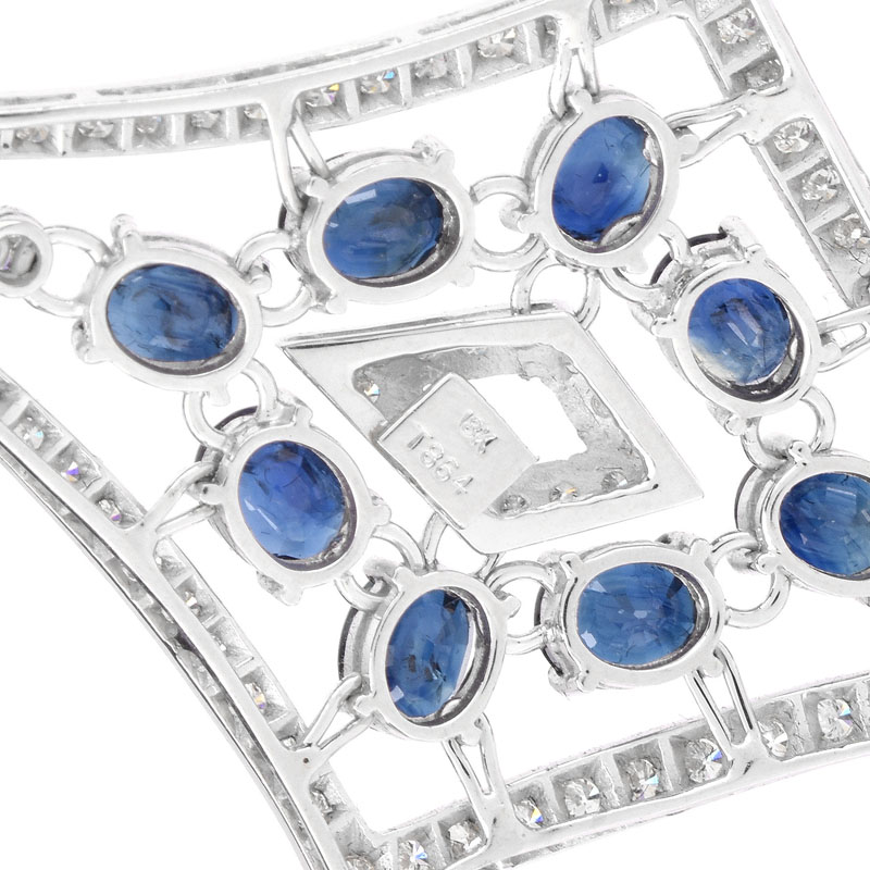 Approx. 10.0 Carat Oval Cut Sapphire, 2.10 Carat Round Brilliant Cut Diamond and 18 Karat White Gold Pendant Earrings