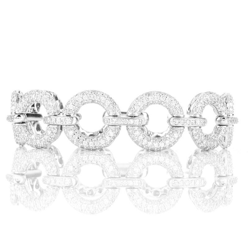 Approx. 6.01 Carat Pave Set Round Brilliant Cut Diamond and 14 Karat White Gold Bracelet