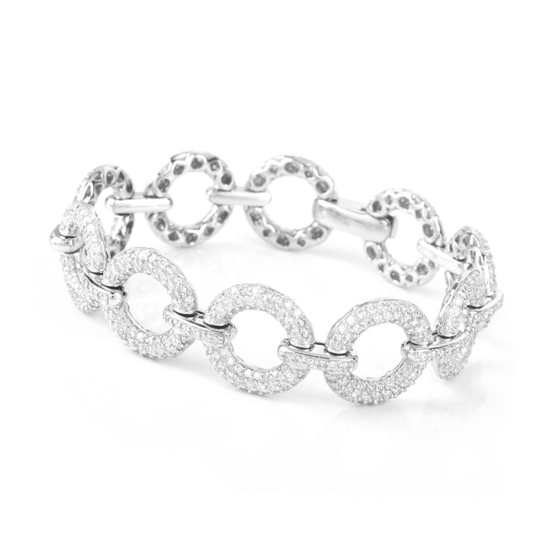 Approx. 6.01 Carat Pave Set Round Brilliant Cut Diamond and 14 Karat White Gold Bracelet