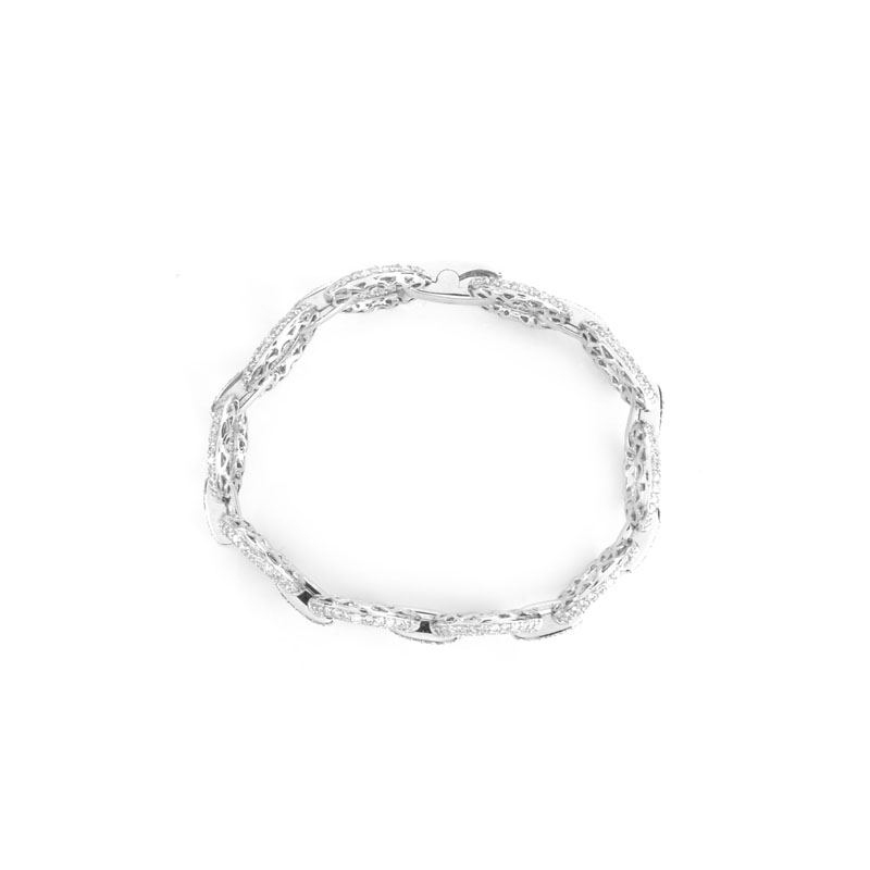 Approx. 6.01 Carat Pave Set Round Brilliant Cut Diamond and 14 Karat White Gold Bracelet