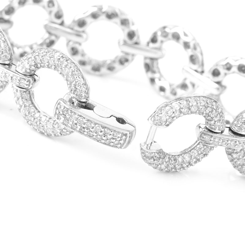 Approx. 6.01 Carat Pave Set Round Brilliant Cut Diamond and 14 Karat White Gold Bracelet