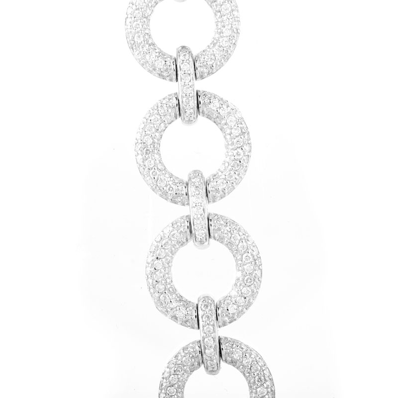 Approx. 6.01 Carat Pave Set Round Brilliant Cut Diamond and 14 Karat White Gold Bracelet