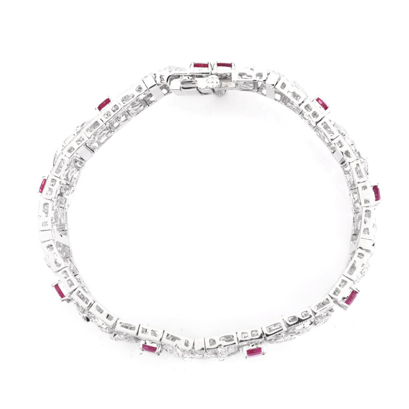 Art Deco style Approx. 4.54 Carat Oval Cut Ruby, 3.85 Carat Round Brilliant Cut Diamond and 18 Karat White Gold Bracelet