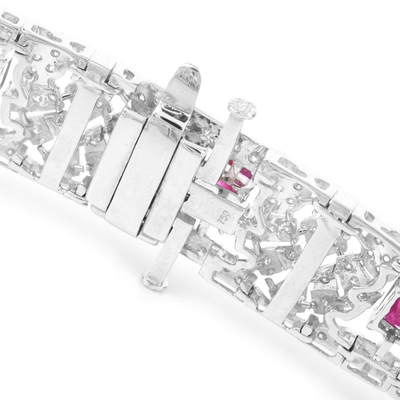 Art Deco style Approx. 4.54 Carat Oval Cut Ruby, 3.85 Carat Round Brilliant Cut Diamond and 18 Karat White Gold Bracelet