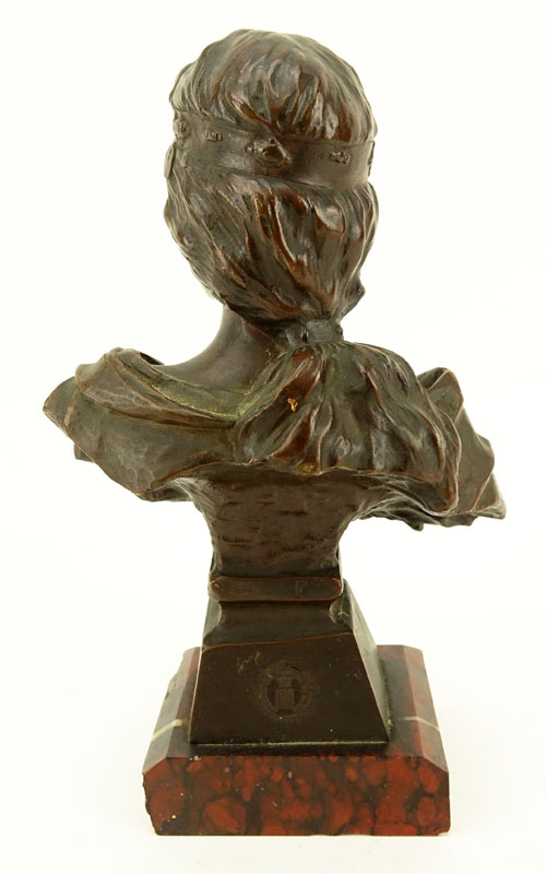 Emmanuel Villanis, French (1858 - 1914) "La Sybille" Patinated Miniature Bronze Sculpture on Marble Base, Signed "Tiffany & Co.", Artist Signed, and Titled Lower.