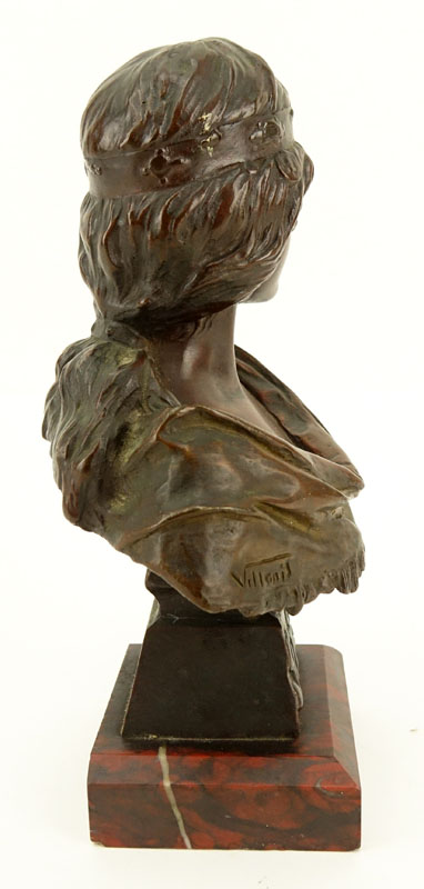 Emmanuel Villanis, French (1858 - 1914) "La Sybille" Patinated Miniature Bronze Sculpture on Marble Base, Signed "Tiffany & Co.", Artist Signed, and Titled Lower.