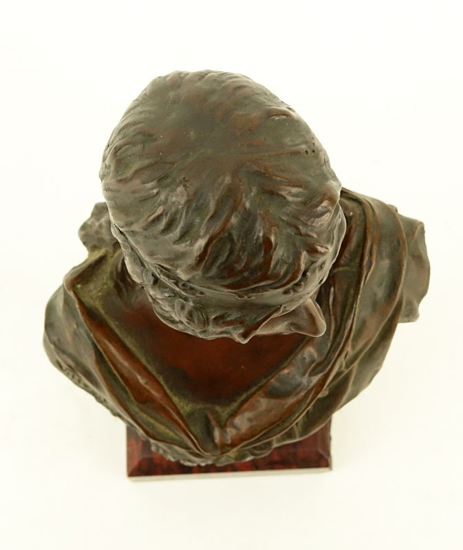 Emmanuel Villanis, French (1858 - 1914) "La Sybille" Patinated Miniature Bronze Sculpture on Marble Base, Signed "Tiffany & Co.", Artist Signed, and Titled Lower.