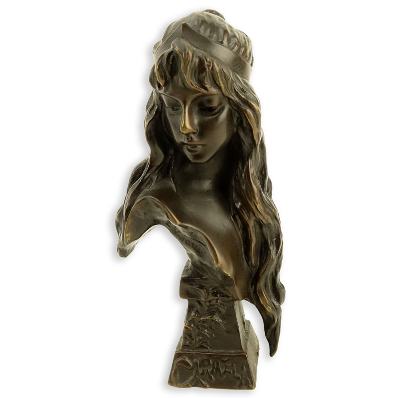 Emmanuel Villanis, French (1858 - 1914) "Carmela" Patinated Miniature Bronze Sculpture, Signed, and Titled Lower.