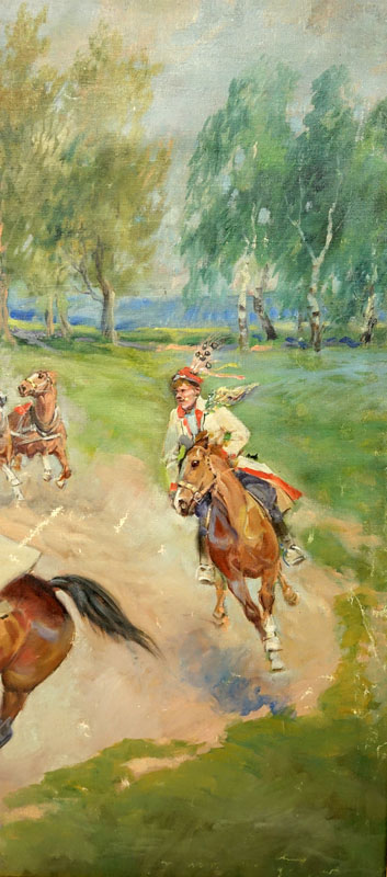 Jerzy Kossak, Polish (1886 - 1955) Oil on canvas "Ride To The Feast". 