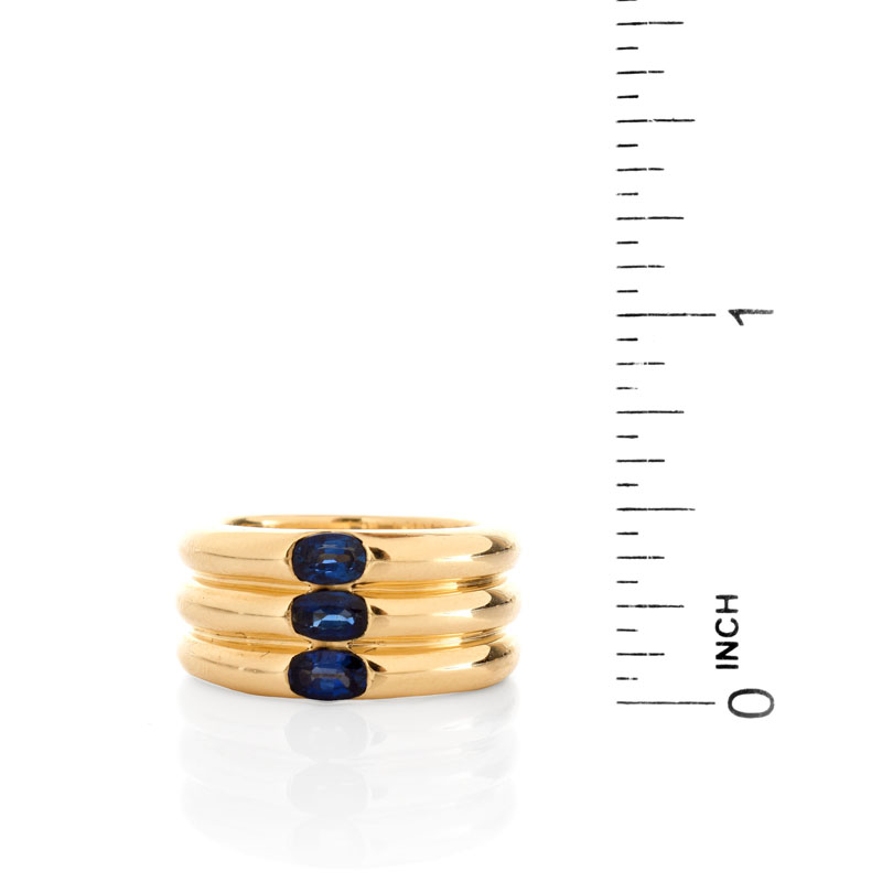 Cartier Approx. 1.10 Carat Oval Cut Sapphire and  18 Karat Yellow Gold 10mm Triple Stack Band Ring.