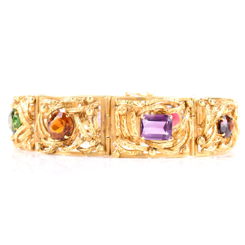 Vintage 18 Karat Yellow Gold and Multi Gemstone Bracelet.