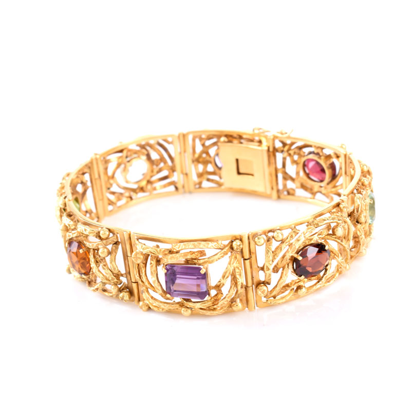 Vintage 18 Karat Yellow Gold and Multi Gemstone Bracelet.