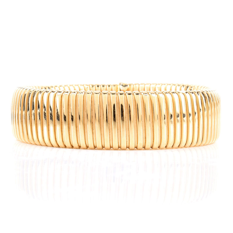 Italian 18 Karat Yellow Gold Expanding Flex Link Bracelet. Stamped Italy 18K.