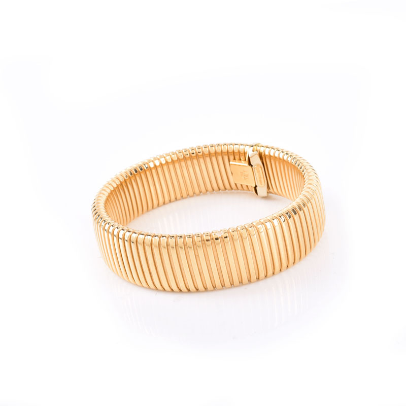 Italian 18 Karat Yellow Gold Expanding Flex Link Bracelet. Stamped Italy 18K.