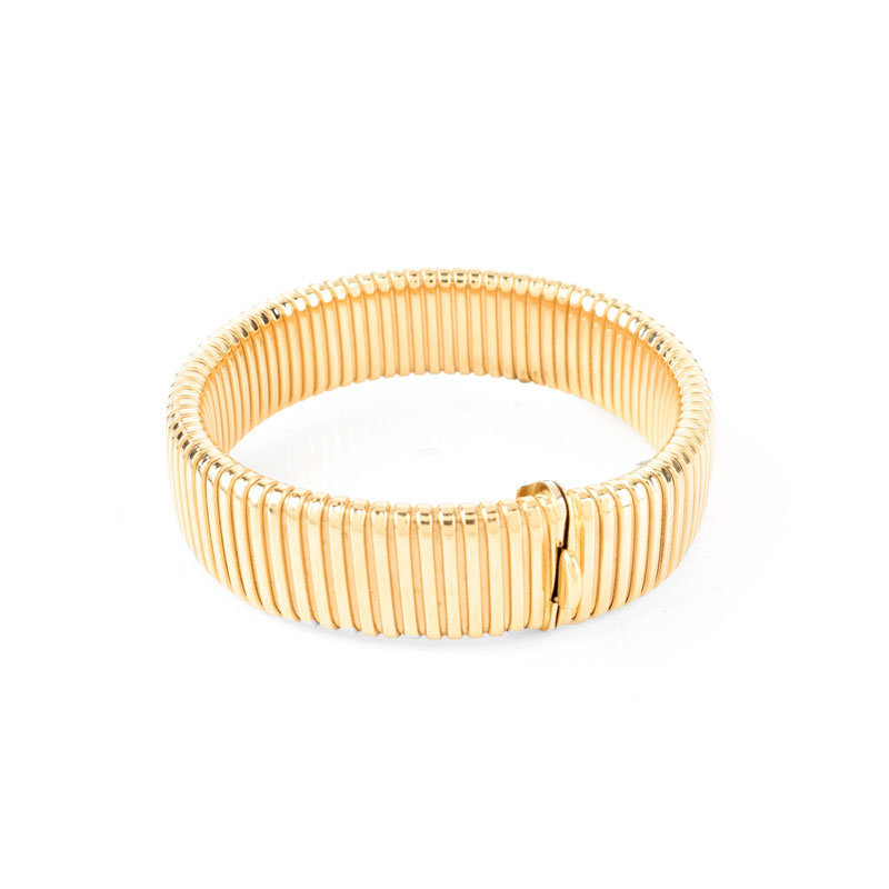 Italian 18 Karat Yellow Gold Expanding Flex Link Bracelet. Stamped Italy 18K.