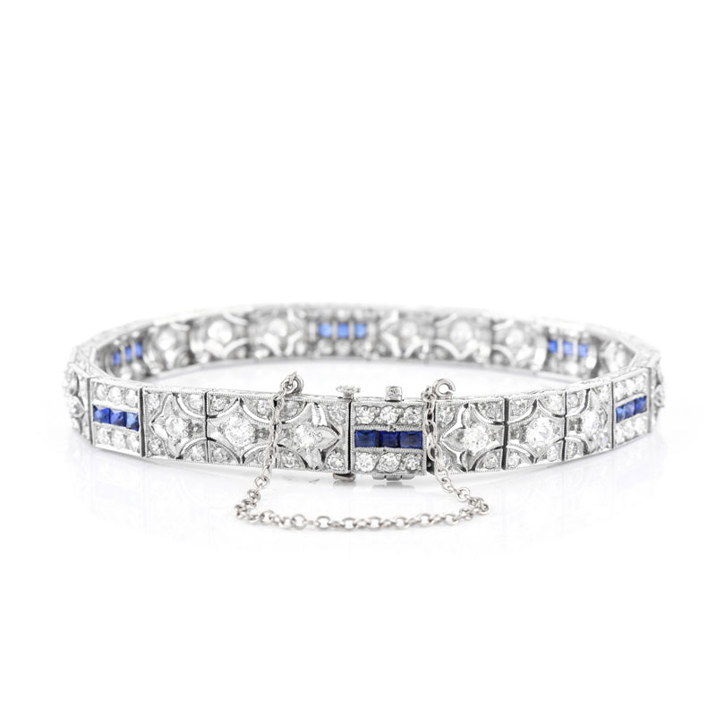 Art Deco Diamond, Sapphire and Platinum Bracelet. Unsigned. 