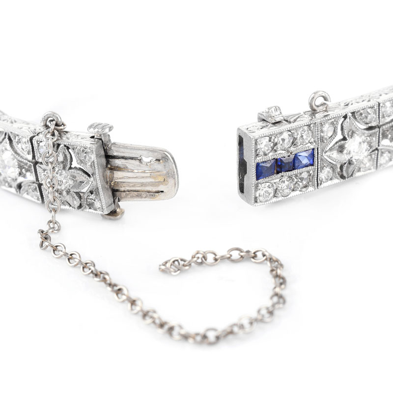 Art Deco Diamond, Sapphire and Platinum Bracelet. Unsigned. 