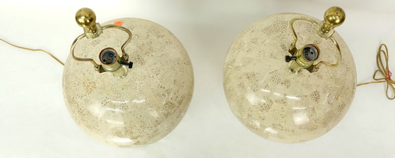 Pair of Mid Century Modern Karl Springer Style, Tessellated Stone Lamps.