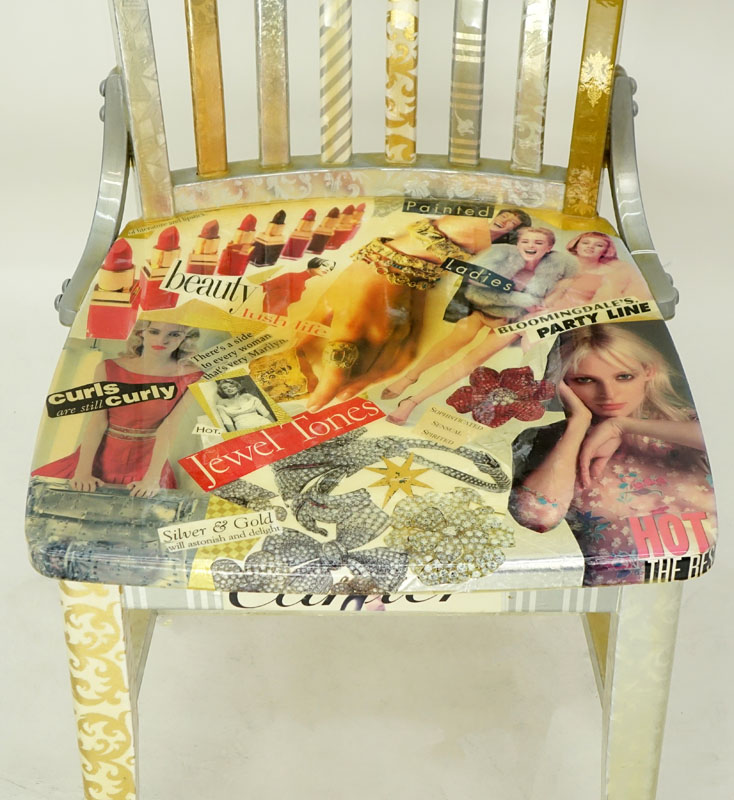 Missy Robbins for Hot Things Inc., Original Wood Side Chair with Collage Under Varnish. 