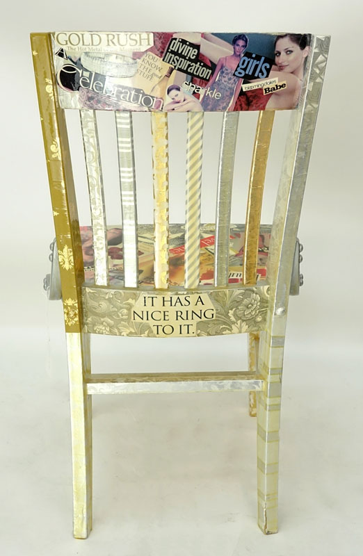 Missy Robbins for Hot Things Inc., Original Wood Side Chair with Collage Under Varnish. 