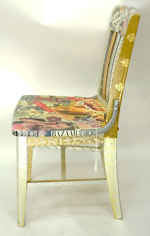 Missy Robbins for Hot Things Inc., Original Wood Side Chair with Collage Under Varnish. 