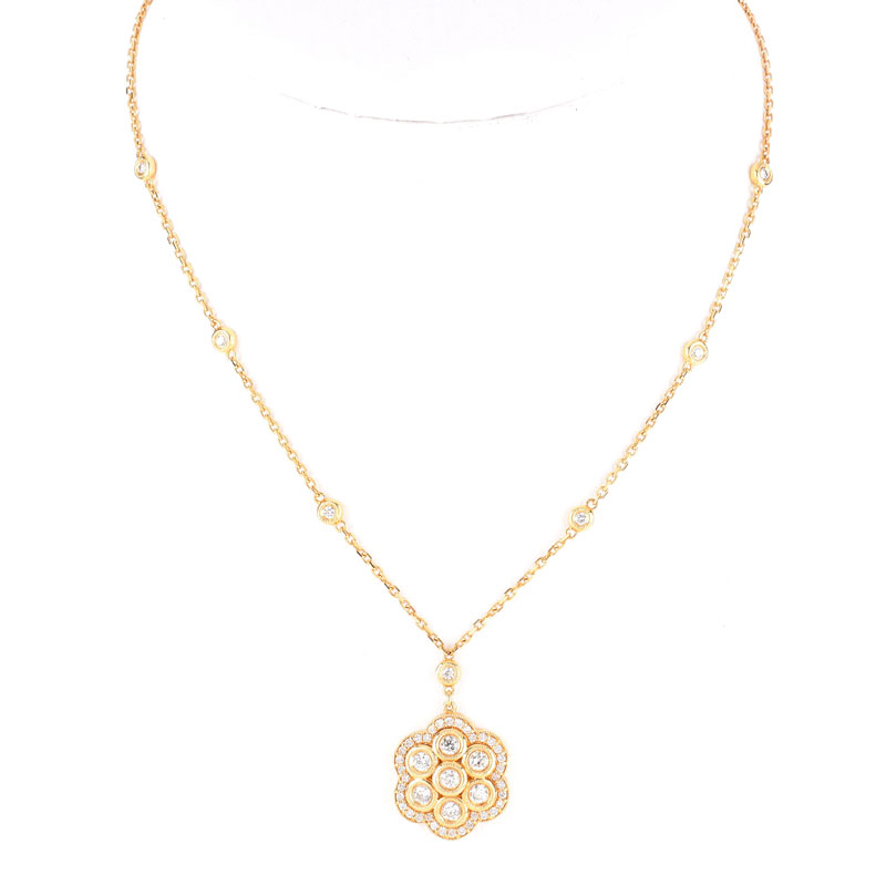 Approx. 1.50 Carat Round Brilliant Cut Diamond and 14 Karat Yellow Gold Pendant Necklace.