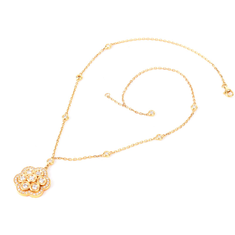 Approx. 1.50 Carat Round Brilliant Cut Diamond and 14 Karat Yellow Gold Pendant Necklace.