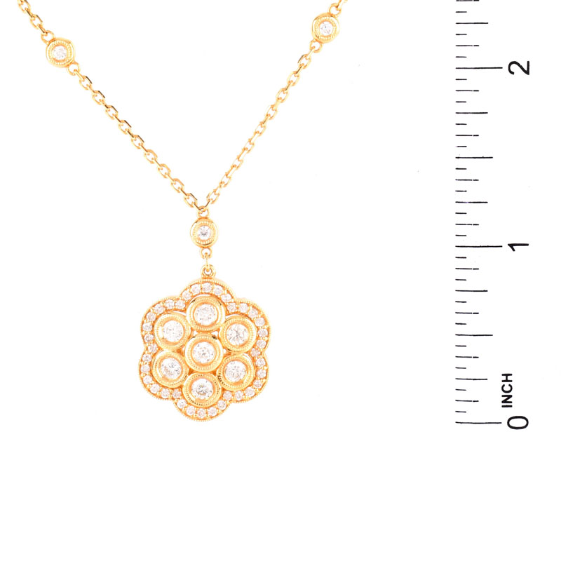 Approx. 1.50 Carat Round Brilliant Cut Diamond and 14 Karat Yellow Gold Pendant Necklace.