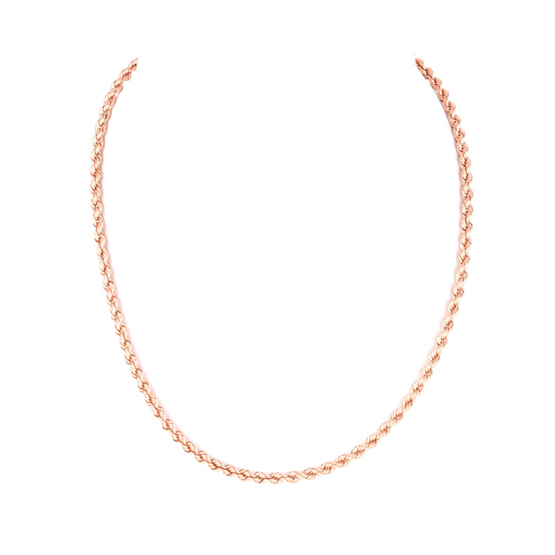 Vintage 14 Karat Rose Gold Rope Link Chain. Stamped 14K.