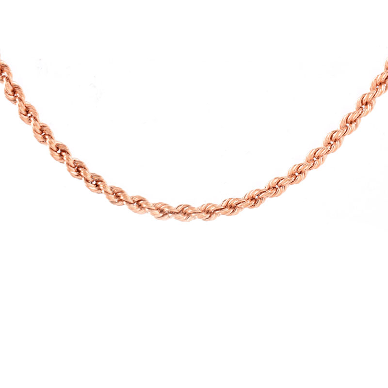 Vintage 14 Karat Rose Gold Rope Link Chain. Stamped 14K.