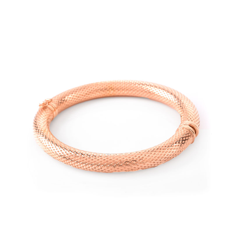 Italian 14 Karat Rose Gold Hinged Bangle Bracelet.