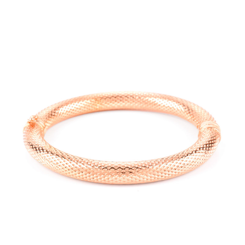 Italian 14 Karat Rose Gold Hinged Bangle Bracelet.