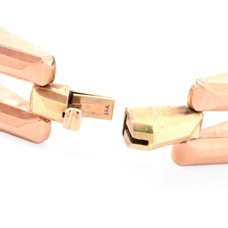 Retro 14 Karat Yellow and Pink Gold Geometric Link Bracelet. Stamped 14K.