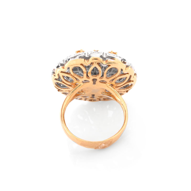 Approx. 1.40 Carat Pave Set Round Brilliant Cut White Diamond, .40 Carat Round Brilliant Cut Fancy Yellow Diamond and 18 Karat Yellow Gold Ring.