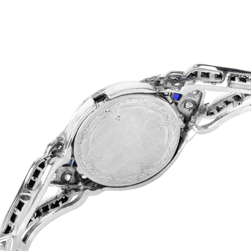 Art Deco Diamond, Sapphire and Platinum Bangle Bracelet Watch.