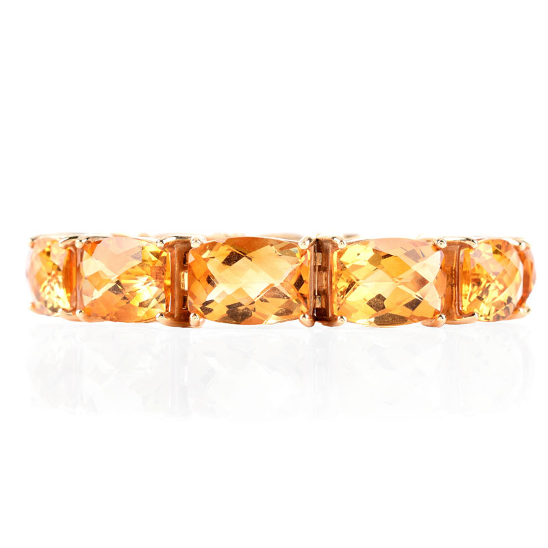 Criss Cross Cut Citrine and 14 Karat Yellow Gold Bracelet.