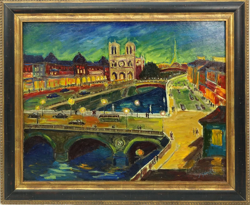 20th Century Russian School Oil On Board "Paris Street". 